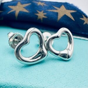Tiffany & Co. 11 mm Open Heart Stud Earrings in Sterling Silver with Pouch